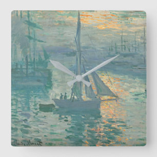Monet-Sonnenaufgang-Segeluhr Quadratische Wanduhr