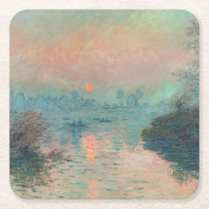 Monet Sonnenuntergang an der Seine Fine Art Impres Rechteckiger Pappuntersetzer