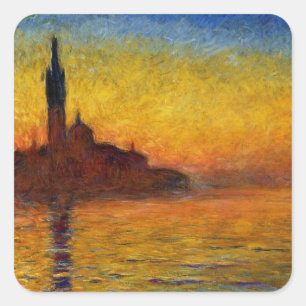 Monet Sonnenuntergang Venedig Farbige Impressionis Quadratischer Aufkleber