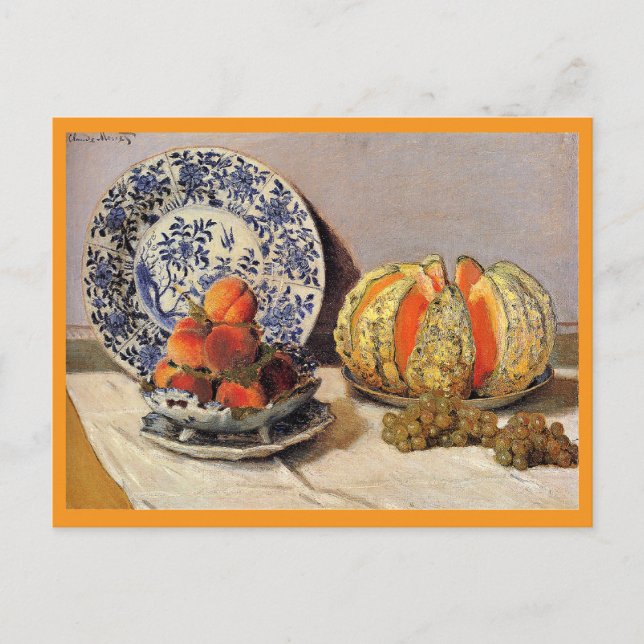 Monet - Stillleben mit Melon Feiertagspostkarte (Vorderseite)