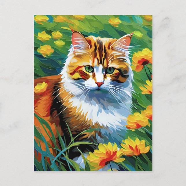 Monet Style Cat Postcard Postkarte (Vorderseite)