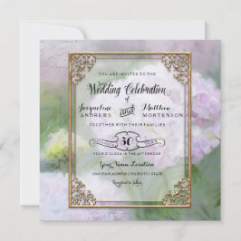 Monet Style Hydrangea Floral Art Gold Typografie Einladung