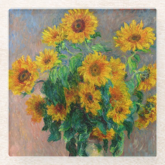 Monet Sunblumen Glasuntersetzer (Vorderseite)