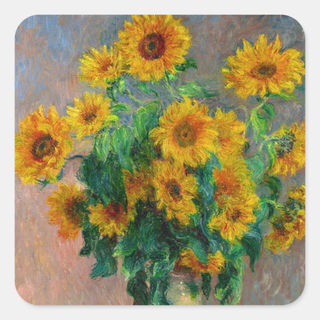 Monet Sunblumen Quadratischer Aufkleber (Vorderseite)