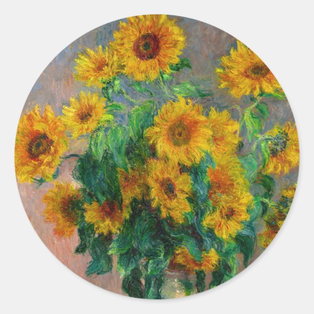 Monet Sunblumen Runder Aufkleber (Vorderseite)