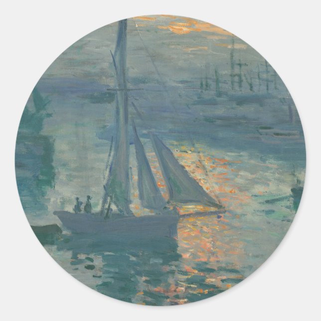 Monet Sunrise Marine Impressionismus Gemälde Runder Aufkleber (Vorderseite)