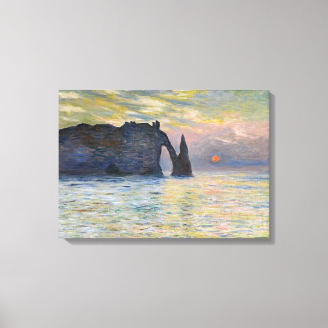 Monet - The Manneport, Cliff at Etretat, Sunset Leinwanddruck (Vorderseite)