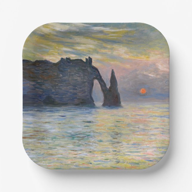 Monet - The Manneport, Cliff at Etretat, Sunset Pappteller (Vorderseite)