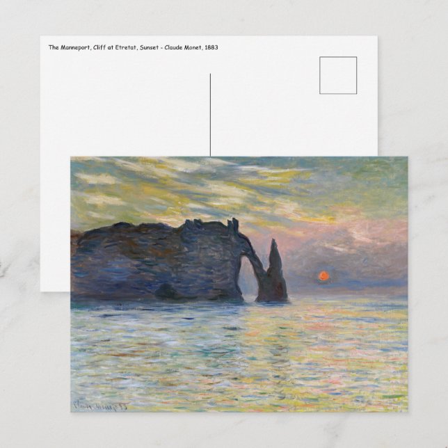 Monet - The Manneport, Cliff at Etretat, Sunset Postkarte (Vorne/Hinten)