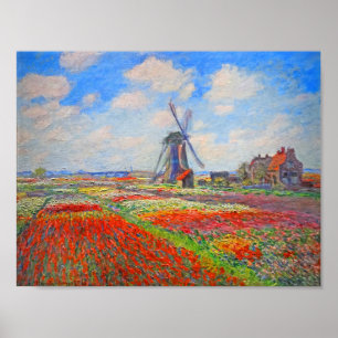 Monet Tulip Fields Windmill Poster