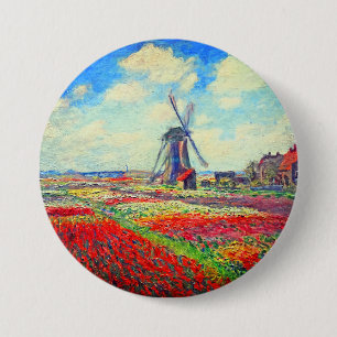 Monet Tulips Windmill Button