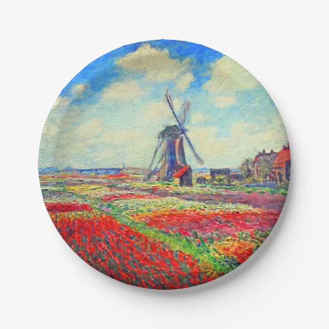 Monet Tulips Windmill Pappteller (Vorderseite)