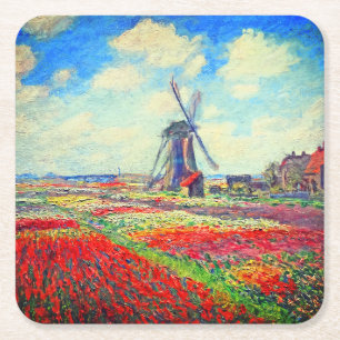 Monet Tulips Windmill Rechteckiger Pappuntersetzer