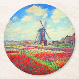 Monet Tulips Windmill Runder Pappuntersetzer