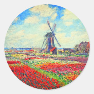 Monet Tulpen Windmühle Runder Aufkleber