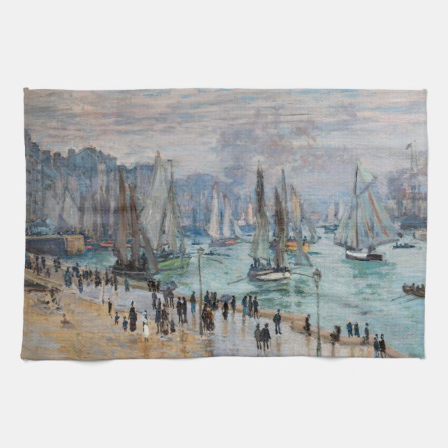 Monet - Verlassend Fischereifahrzeuge des Hafens L Geschirrtuch (Horizontal)
