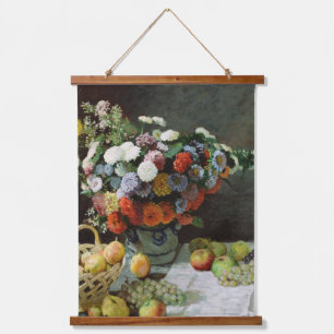 Monet Vintag Stillleben mit Blume und Obst Wandteppich Mit Holzrahmen