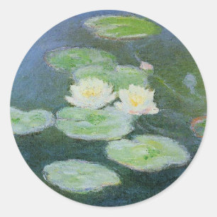 Monet - Wasser Lilien, Abend, Runder Aufkleber