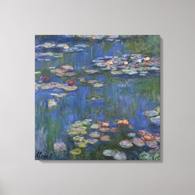 MONET WATER LIES 1916 Blaue Stretched Leinwand Art (Vorderseite)