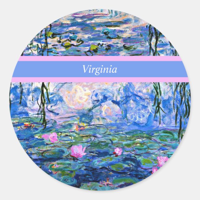 Monet - Water Lilies 1919 Vorlage Runder Aufkleber (Vorderseite)