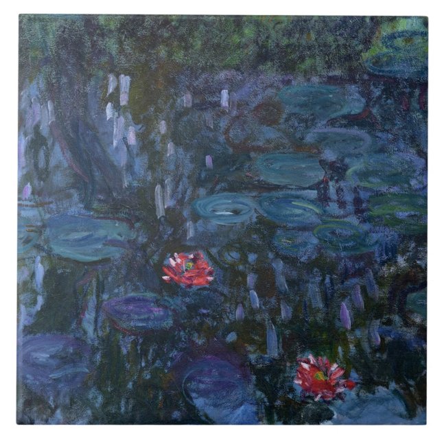 Monet Water Lilies and Reflections a Willow Fliese (Vorderseite)