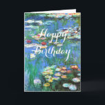 Monet Water Lilies Birthday Karte<br><div class="desc">Water Lilies ist ein wunderschönes Blume-Gemälde im Impressionismus,  das 1916 von Claude Monet,  einem französischen Impressionisten entworfen wurde und eines von hunderten seiner Seerosenteich-Gemälde von seiner Zuhause in Giverny,  Frankreich zeigt.</div>