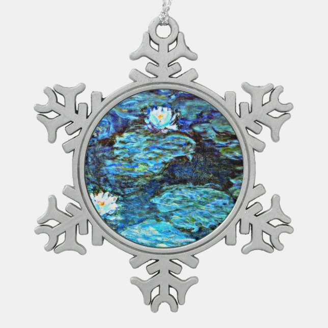 Monet - Water Lilies (blau) Schneeflocken Zinn-Ornament (Vorderseite)