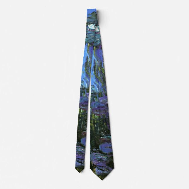 Monet - Water Lilies, Blue Indigo Krawatte (Rückseite)