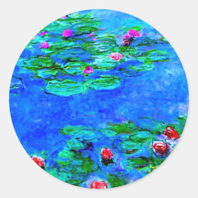 Monet: Water Lilies Red Artwork Runder Aufkleber (Vorderseite)