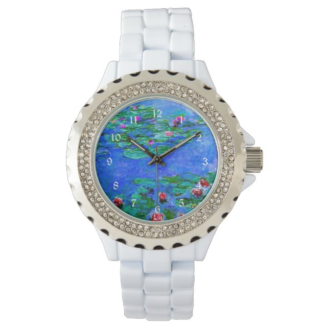 Monet - Water Lilies (Rot), berühmtes Kunstwerk Armbanduhr (Vorderseite)