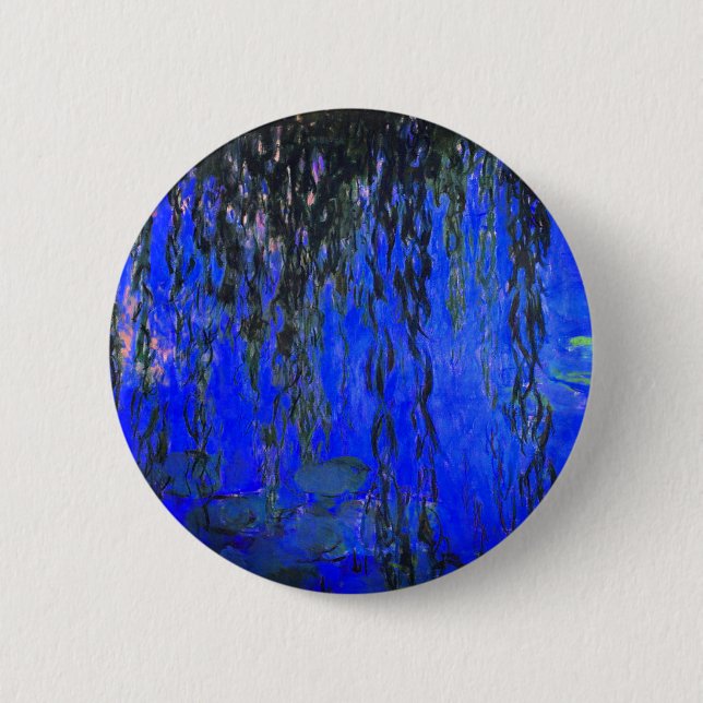 Monet Water Lilies und Weeping Willow Branches Button (Vorderseite)
