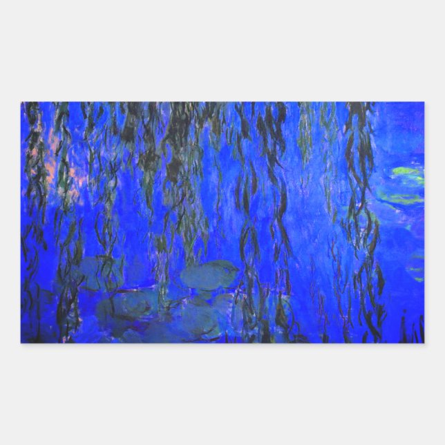 Monet Water Lilies und Weeping Willow Branches Rechteckiger Aufkleber (Vorderseite)