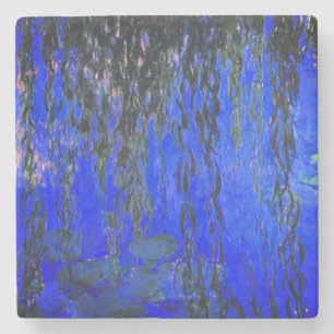 Monet Water Lilies und Weeping Willow Branches Steinuntersetzer