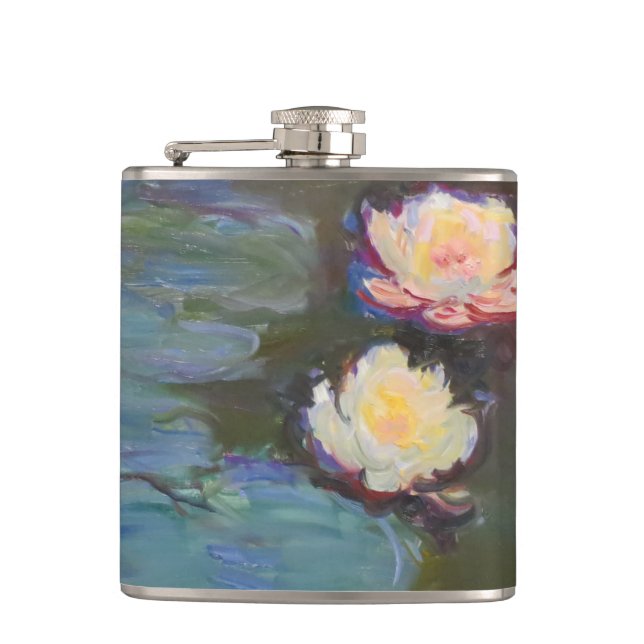 Monet Water Lily Lilies Pond Wasserlilien Malerei Flachmann (Vorderseite)