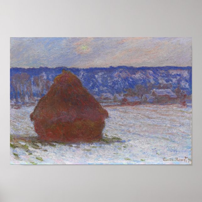 Monet - Weizenstapel (Schneeeffekt, begehrter Tag) Poster (Vorne)