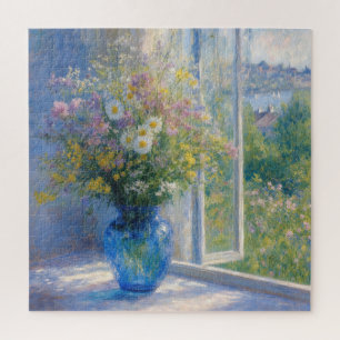 Monet-Wildblumenstrauß in blauer Vase