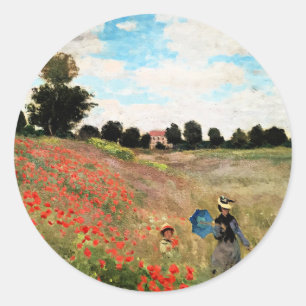 Monet - Wilde Mohnblumen bei Argenteuil, Runder Aufkleber