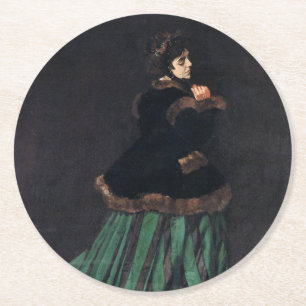 Monet Woman in grünem Kleid Runder Pappuntersetzer