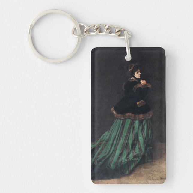 Monet Woman in grünem Kleid Schlüsselanhänger (Vorderseite)