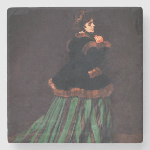 Monet Woman in grünem Kleid Steinuntersetzer