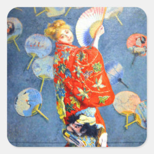 Monet Woman in japanischem Kostüm Quadratischer Aufkleber