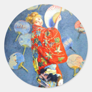 Monet Woman in japanischem Kostüm Runder Aufkleber