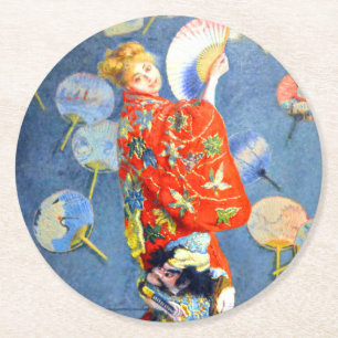 Monet Woman in japanischem Kostüm Runder Pappuntersetzer