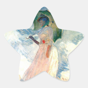 Monet Woman mit einem Sonnenschirm gegenüber Links Stern-Aufkleber