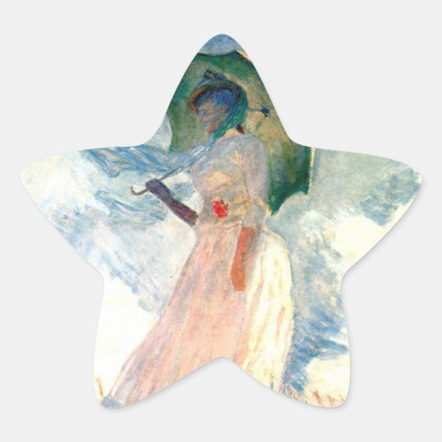 Monet Woman mit einem Sonnenschirm gegenüber Links Stern-Aufkleber (Vorderseite)
