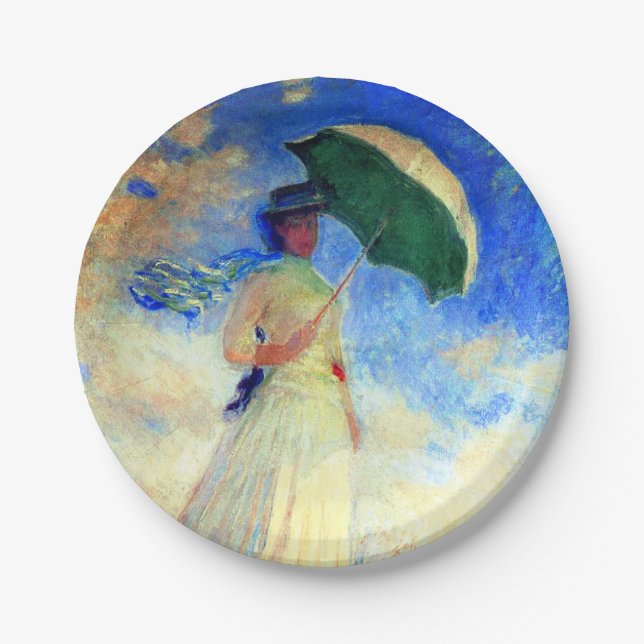 Monet Woman mit einem Sonnenschirm rechts Pappteller (Vorderseite)