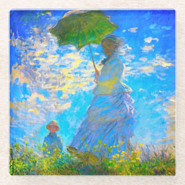 Monet Woman mit Parasol Glasuntersetzer (Vorderseite)