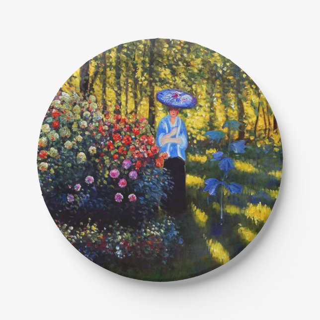 Monet Woman mit Parasol im Garten Pappteller (Vorderseite)