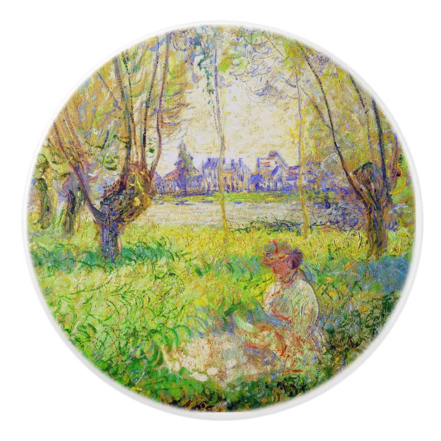 Monet Woman sitzt unter der willows Fine Art Keramikknauf (Vorderseite)