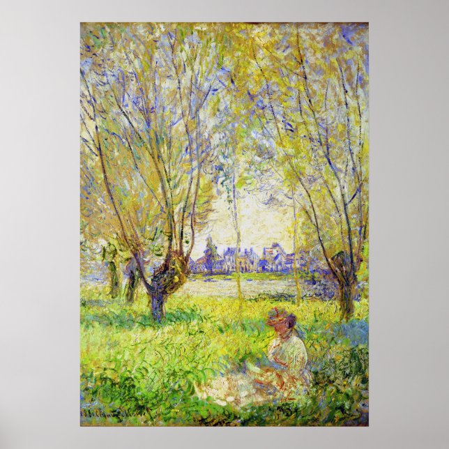 Monet Woman sitzt unter der willows Fine Art Poster (Vorne)